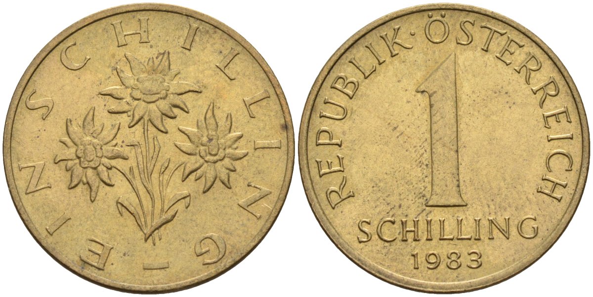 Австрия 1 шиллинг 1983 KM 2886 алюминиевая бронза 4116-943