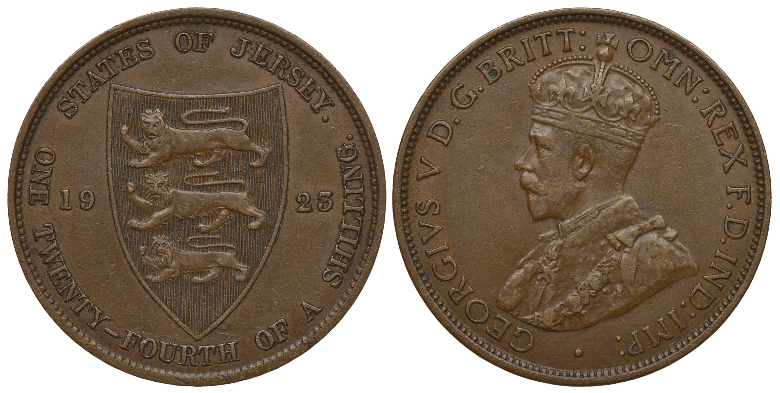 Джерси 1/24 шиллинга 1923 Георг V (1910-1936) KM 11 бронза 4393-947