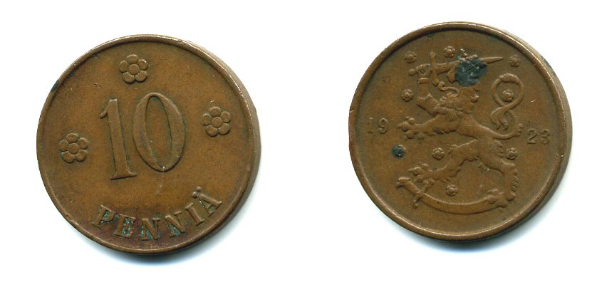 Финляндия 10 пенни 1923 республика (1918-1962) KM 24 медь 46-763