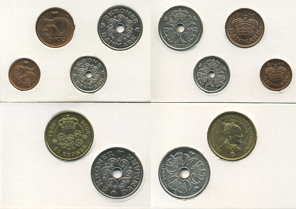 Дания набор из 6 монет 2000 Маргрете II (1972-), официальный набор     UNC  2-5-2-40