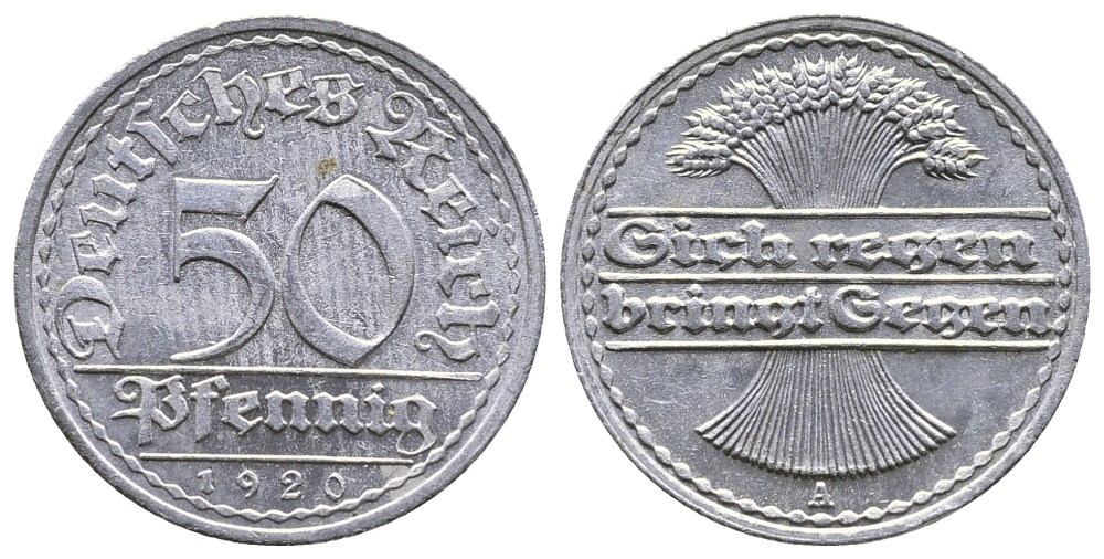 ГЕРМАНИЯ 50 ПФЕННИГОВ 1920 А KM 27, J. 301 алюминий 4380-543