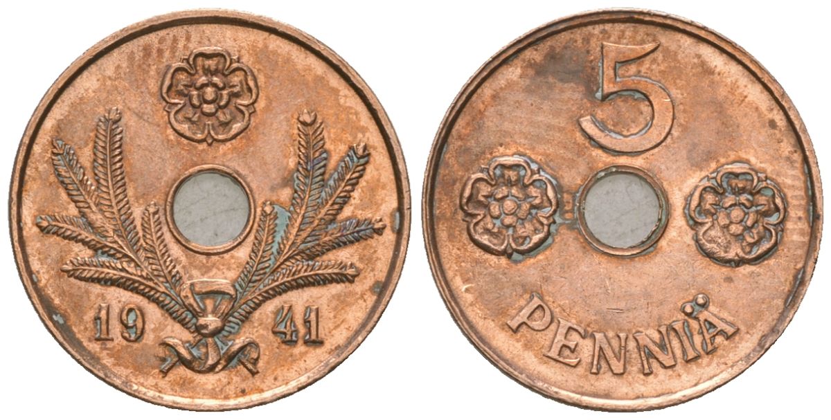 Финляндия 5 пенни 1941 KM 64 медь 4174-743