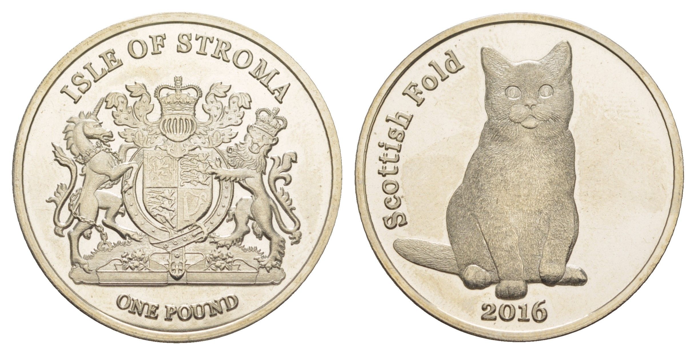 Остов Строма (Шотландии) 1 фунт 2016 серия Кошки - Шотландская вислоухая кошка медно-никель UNC 4645-423