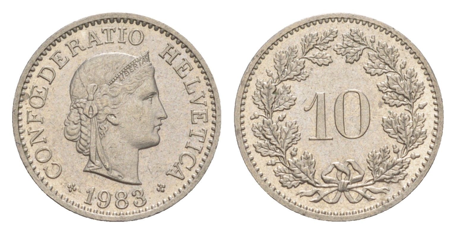 Швейцария 10 раппенов 1983 KM 27 медно-никель 4625-739