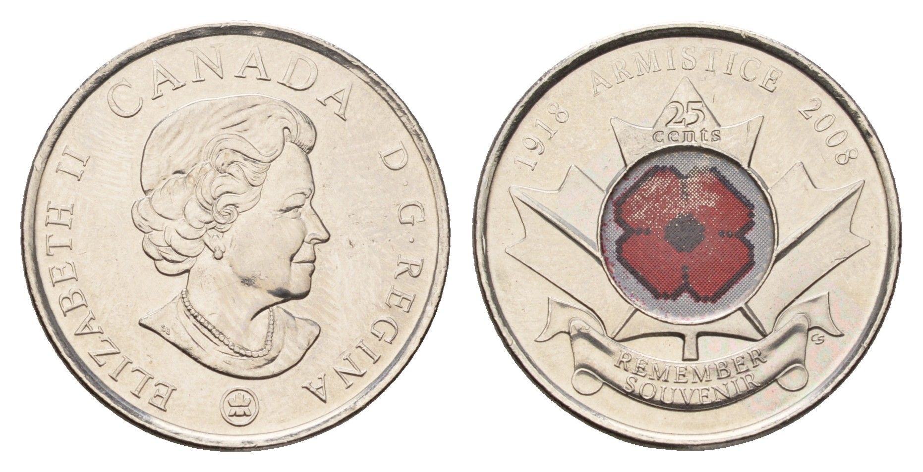 Канада 25 центов 2008 90 лет со дня окончания Первой мировой войны KM 775 сталь плакированная никелем UNC 4678-1157