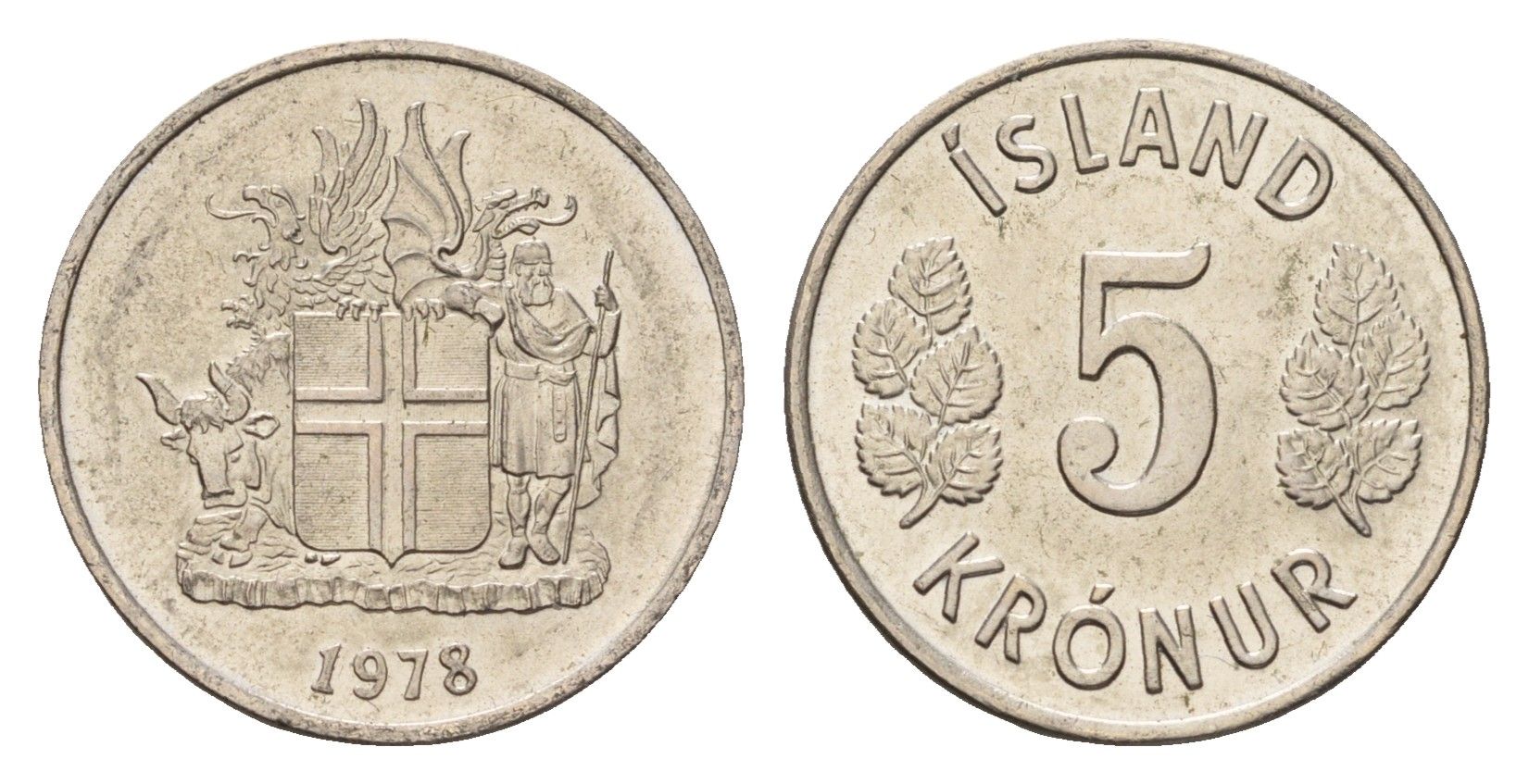 Исландия 5 крон 1978 KM 18 медно-никель UNC 4687-912