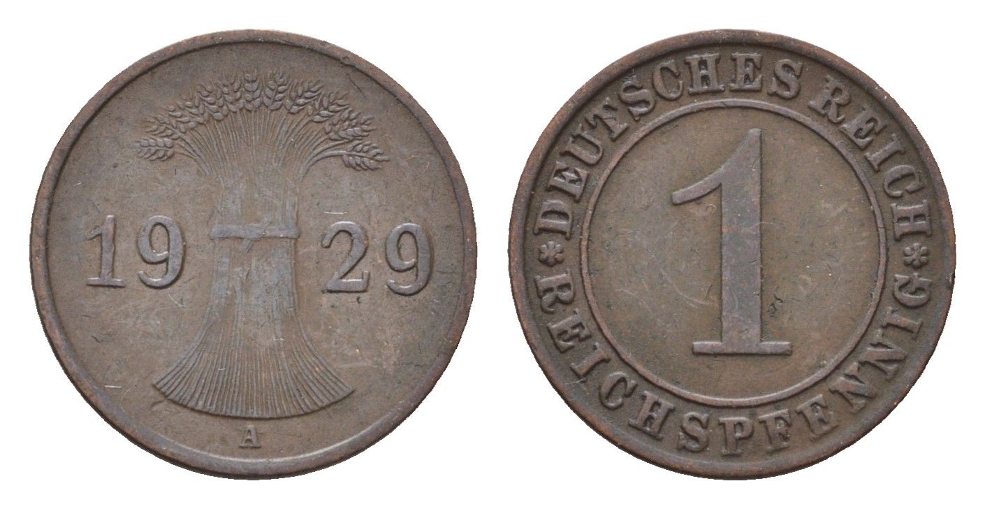 Германия 1 рейхспфенниг 1929 A KM 37, J.313 бронза 4684-1132