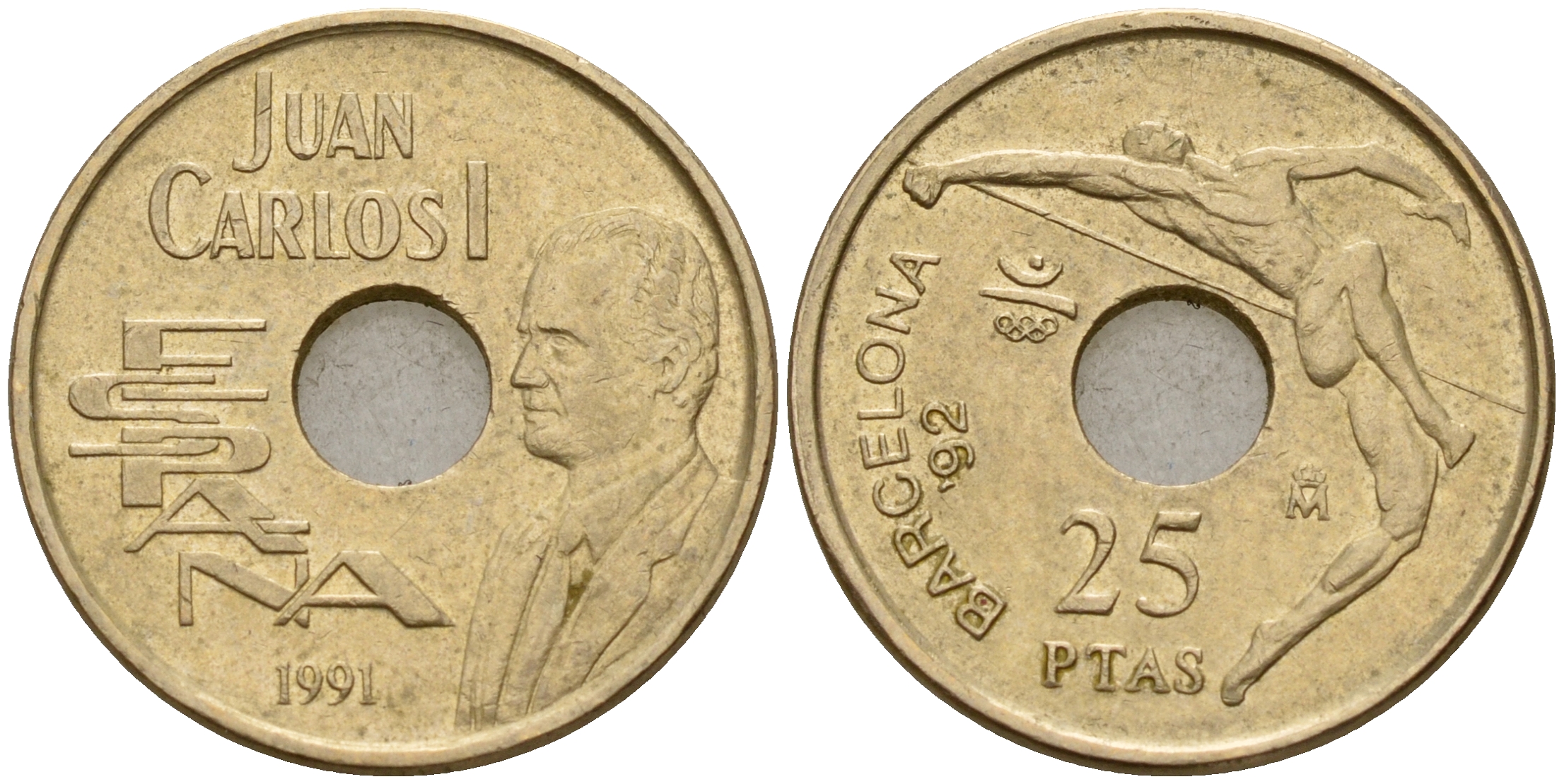 Испания 25 песет 1991 XXV летние Олимпийские игры 1992 года в Барселоне, прыжки в высоту KM 850 алюминиевая бронза    4598-1169