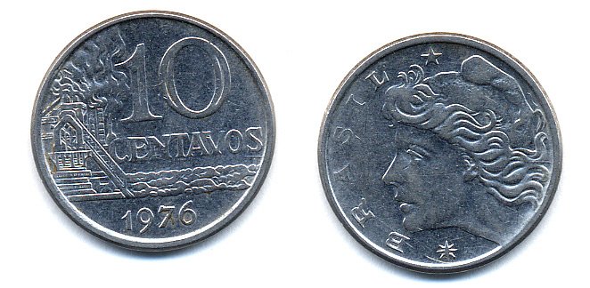 Бразилия 10 сентаво 1976 KM 578.1a, Schon 83b нержавеющая сталь 51-4525