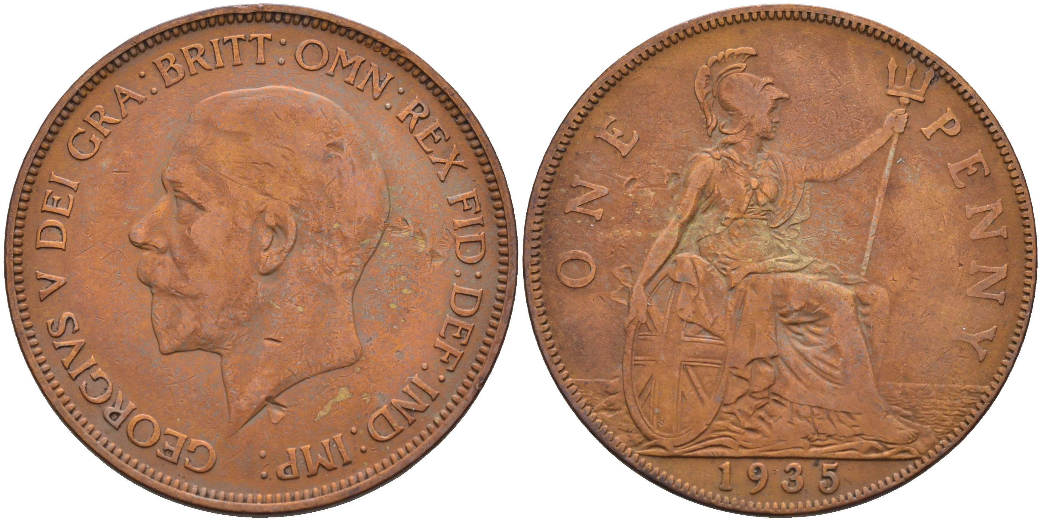 Великобритания 1 пенни 1935 Георг V (1910-1936) КМ 838, Spink 4055 бронза 4593-223