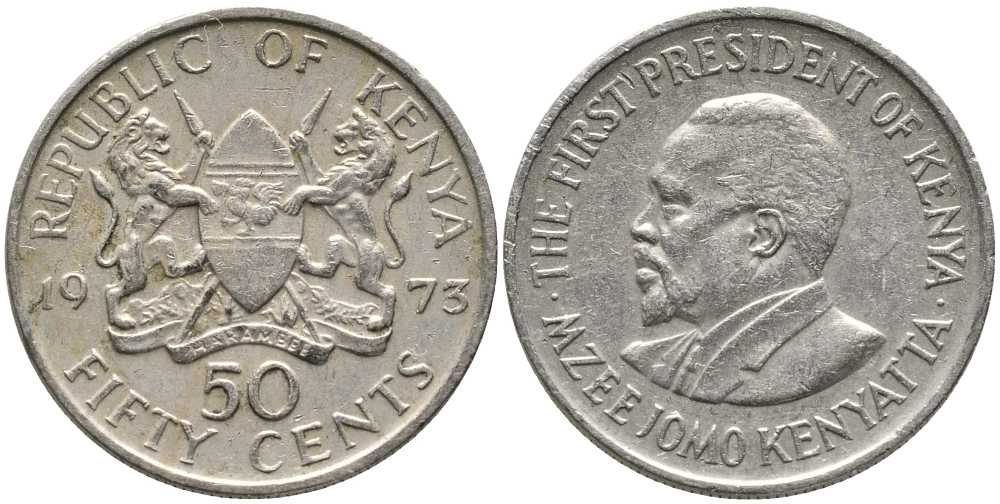 Кения 50 центов 1973 Джомо Кениата KM 13 медно-никель 110-615
