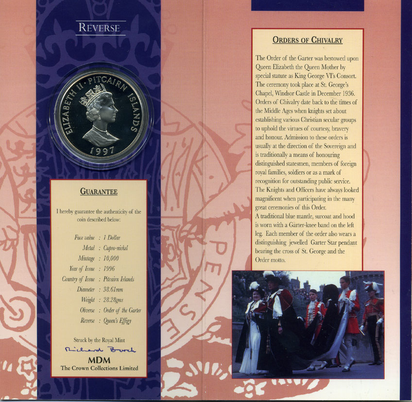 Остров Питкерн 1 доллар 1997 Королева Елизавета - Королева мать, в оригинальном картонном буклете, тираж 10000 экземпляров KM 10 медно-никель  PROOF 7-5-6-16