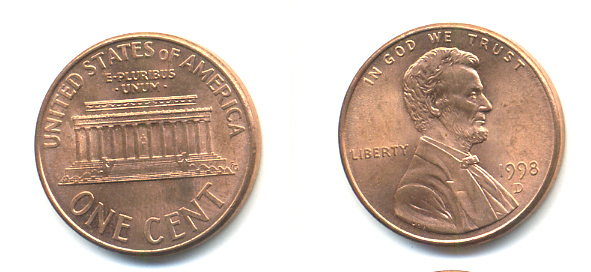 США 1 ЦЕНТ 1998 D ЛИНКОЛЬН KM 201b цинк плакированный медью 86-336