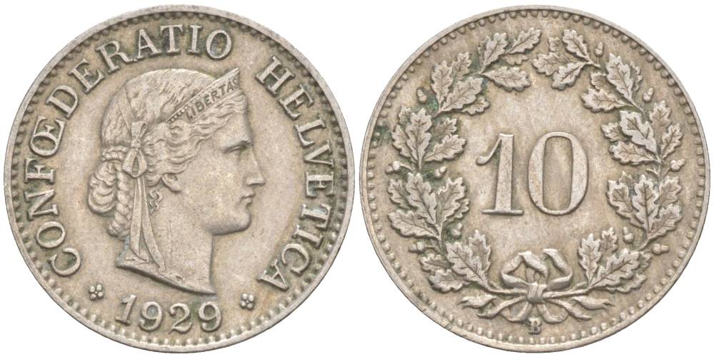 Швейцария 10 раппенов 1929 B KM 27 медно-никель     3309-422
