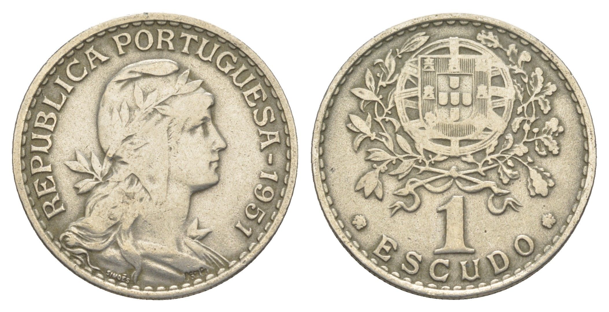 Португалия 1 эскудо 1951 KM 578 никель латунь 4163-723
