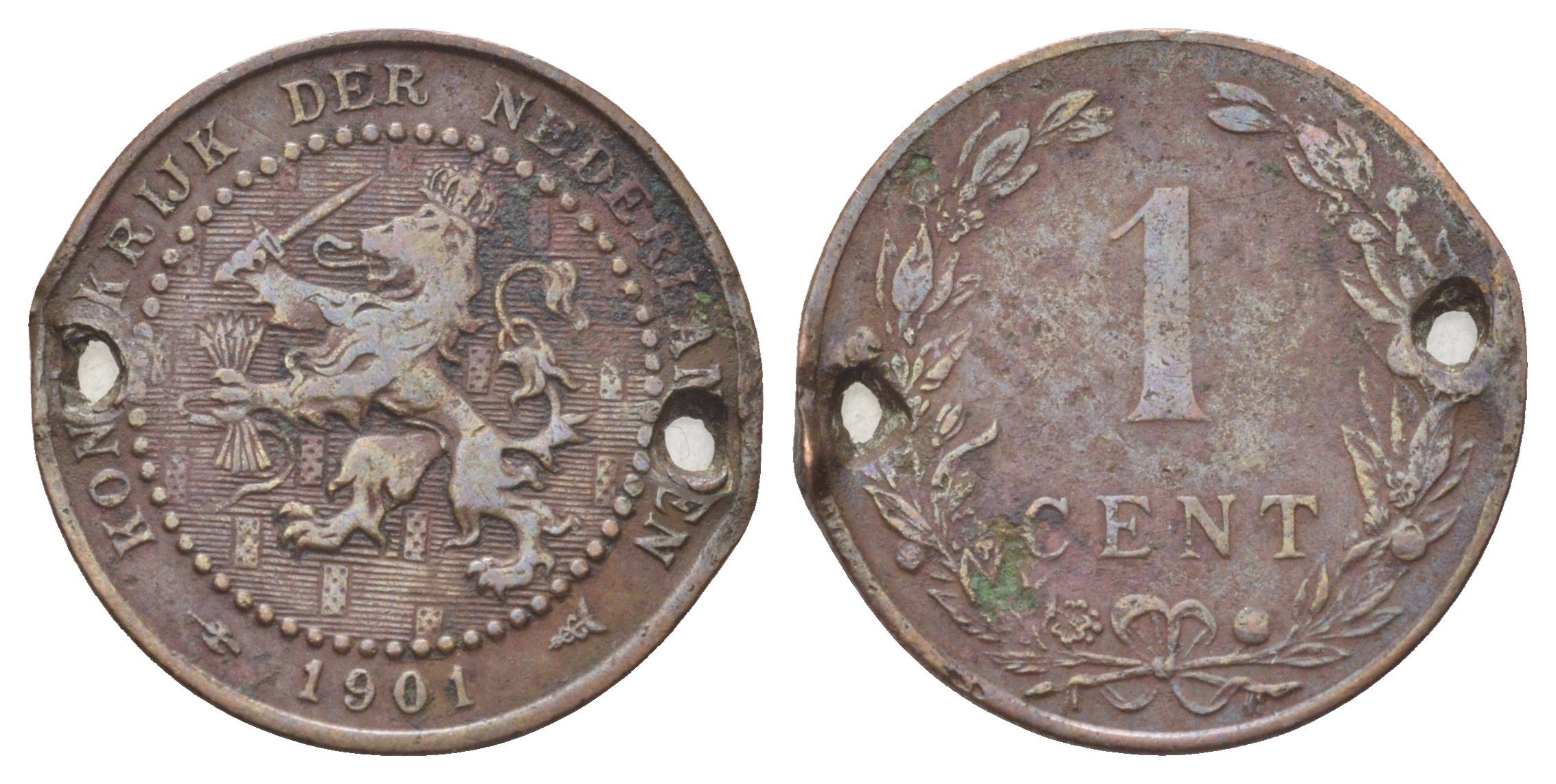 Нидерланды 1 цент 1901 Вильгельмина (1890-1948) KM 130 бронза 4702-625