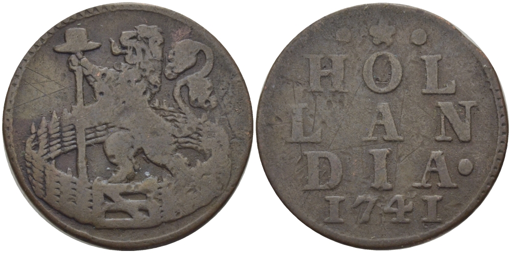 НИДЕРЛАНДЫ, ГОЛЛАНДИЯ 1 ДУИТ 1741 HOLANDIA KM 80 медь 73-1631