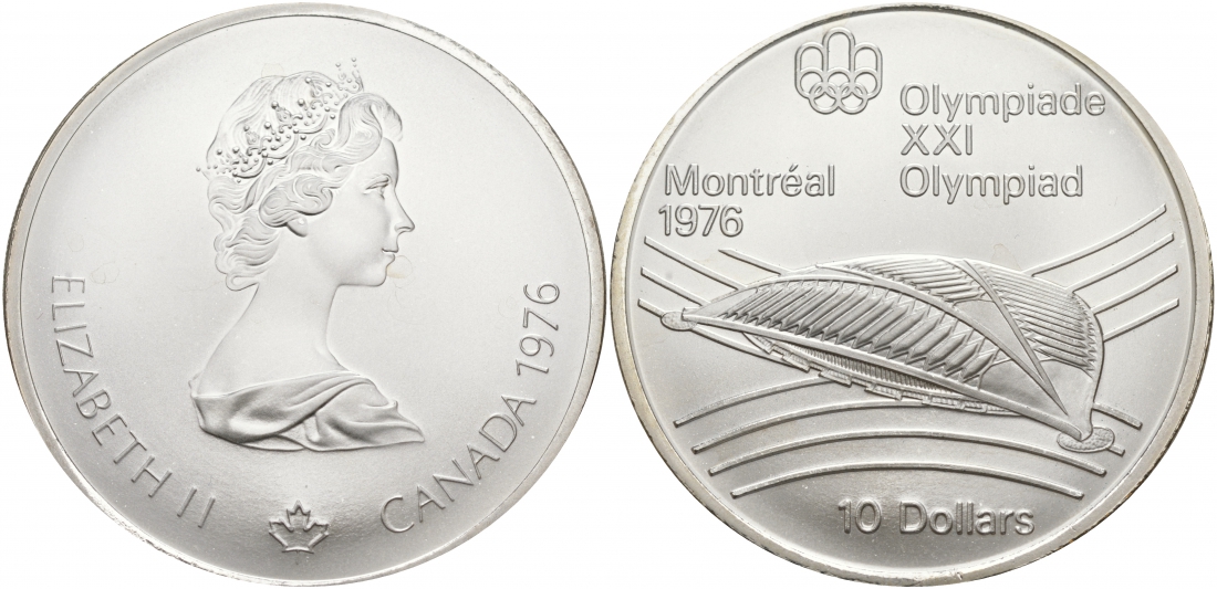 Канада 10 долларов 1976 XXI летние Олимпийские игры в Монреале 1976 года, велодром KM 114 серебро UNC 01-172-32
