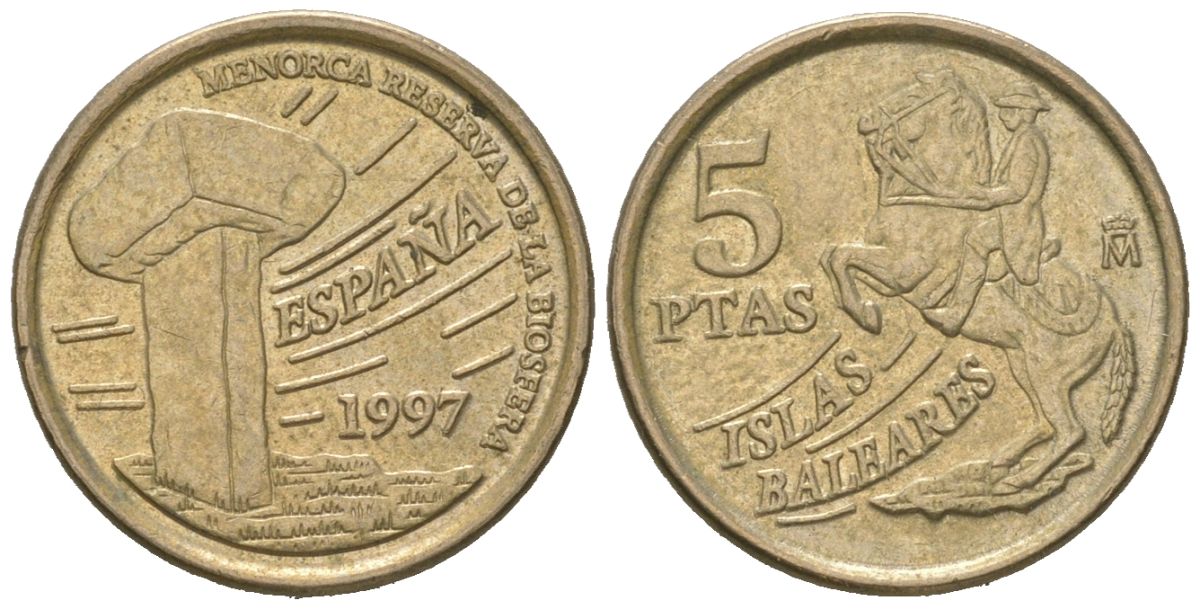 Испания 5 песет 1997 M, Балеарские острова KM 981 алюминиевая бронза 4618-522