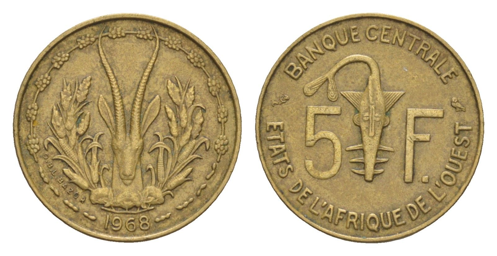 Западная Африка (BCEAO) 5 франков 1968 KM 2a медь алюминий никель 4655-766