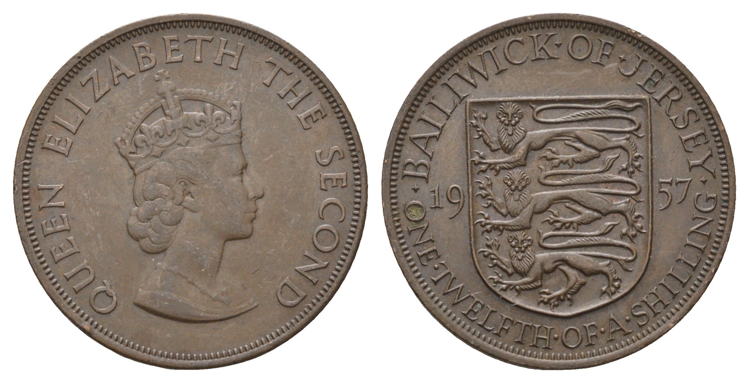 Джерси 1/12 шиллинга 1957 Елизавета II (1952-2022) KM 21 бронза 4178-926