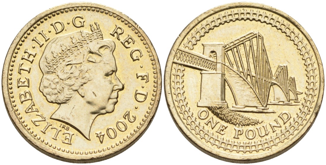 Англия 1 фунт 2004 МОСТ ФОРТ-БРИДЖ В ШОТЛАНДИИ KM 1048, Spink 4595 никель латунь 88-526