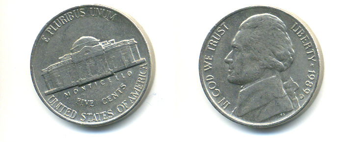 США 5 ЦЕНТОВ 1989 D, ДЖЕФФЕРСОН KM А192 медно-никель 179-743