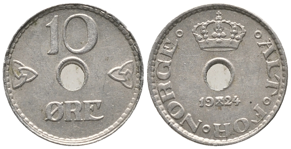 НОРВЕГИЯ 10 ЭРЕ 1924 ХОКОН VII (1905-1957) KM 383 медно-никель 100-1165