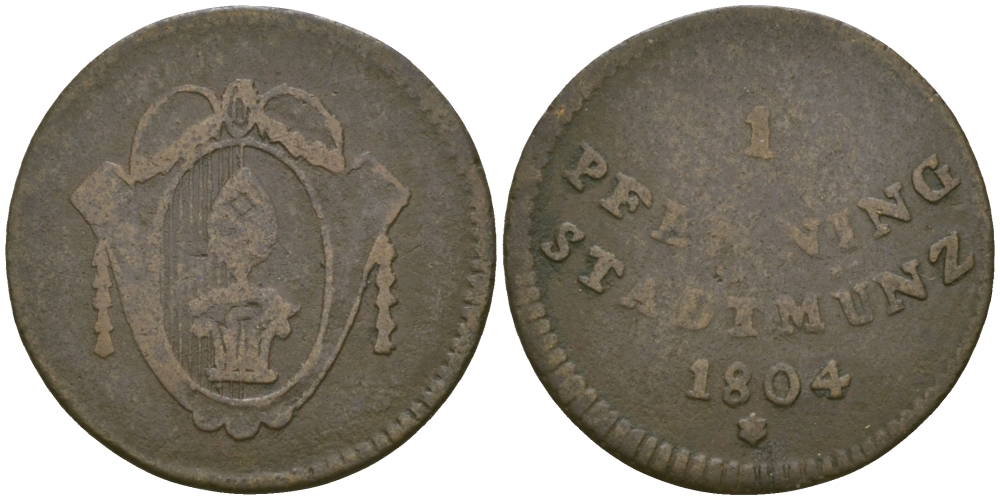 Аугсбург 1 пфенниг 1804 свободный город, городской выпуск KM 191 медь 99-835