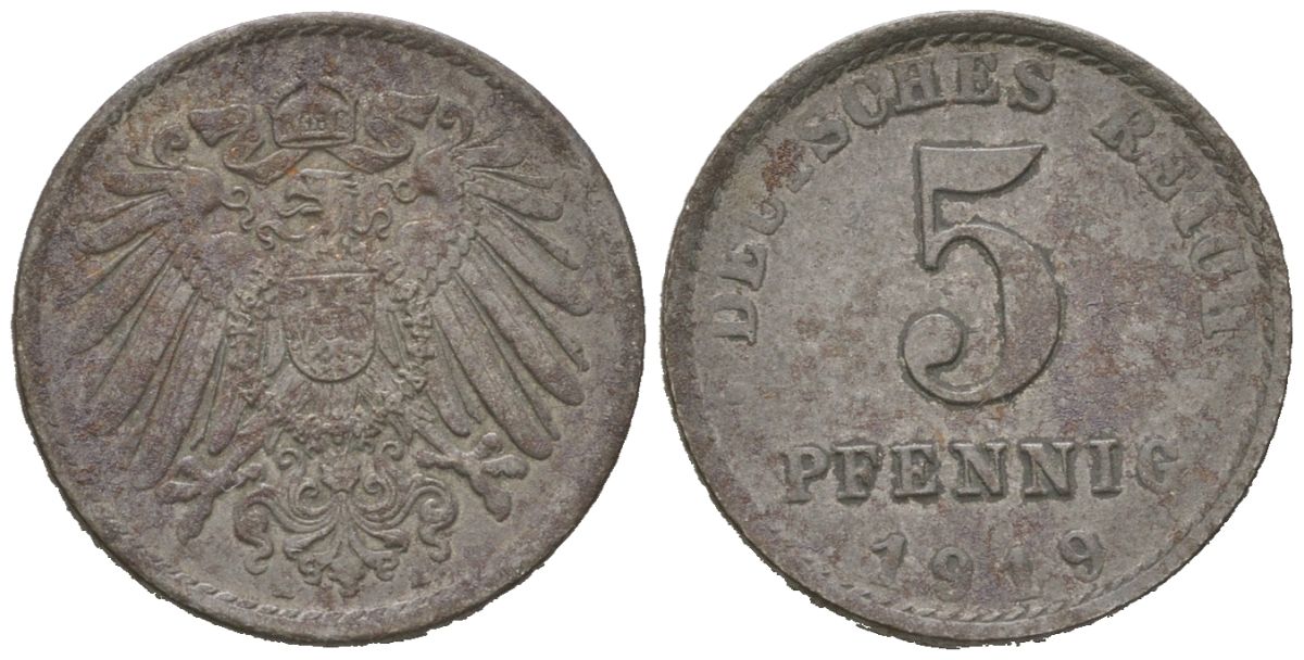 Германия 5 пфеннигов 1919 A KM 19, J. 297 железо 3955-1257