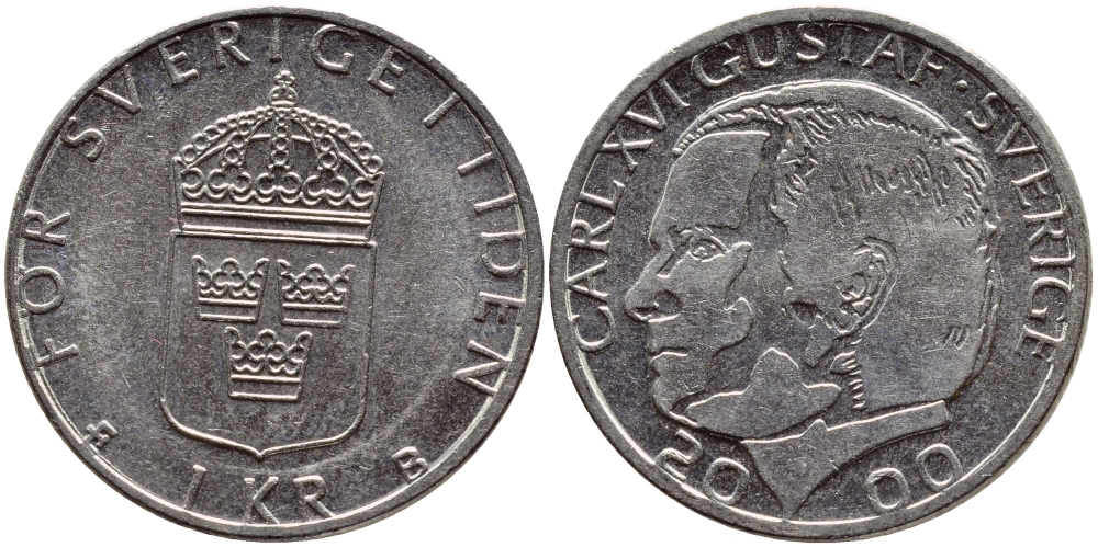 Швеция 1 крона 2000 Карл XVI Густав (1973- ) KM 852а медно-никель 4379-211