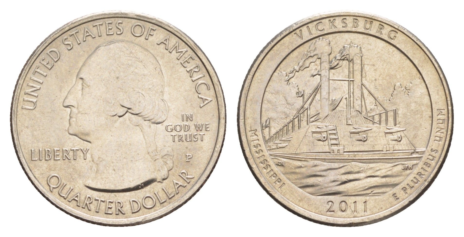 США 25 центов (квотер, 1/4 доллара) 2011 P, Квотеры «Парки США» - Национальный парк Виксбург KM 497 медь плакированная медно-никелем UNC 4638-423