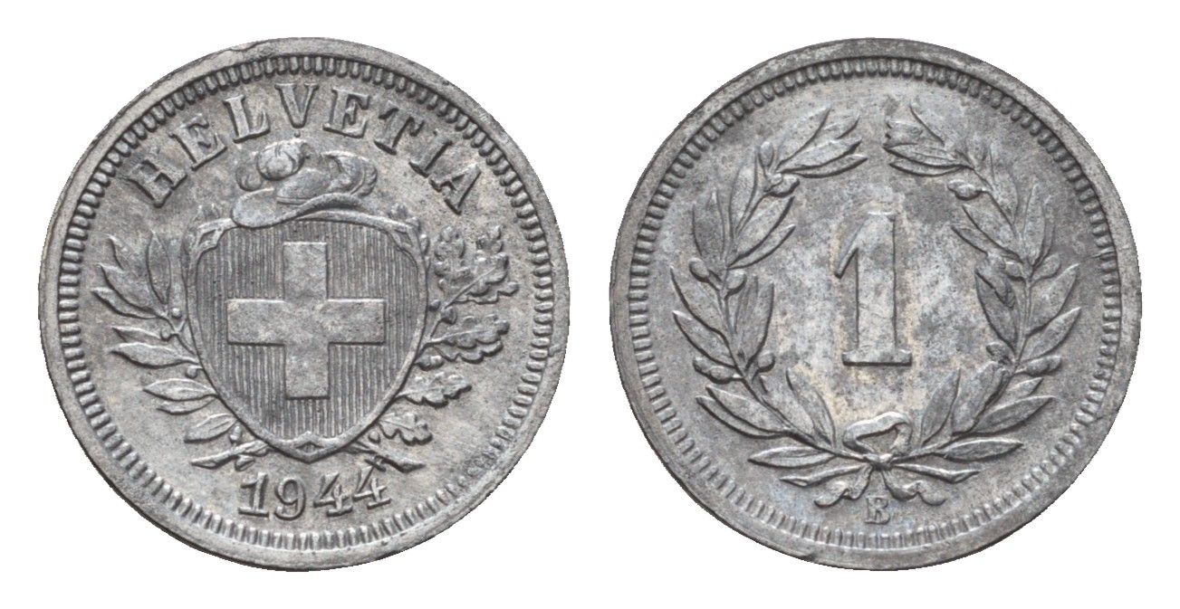 Швейцария 1 раппен 1944 B KM 3a цинк 46-756