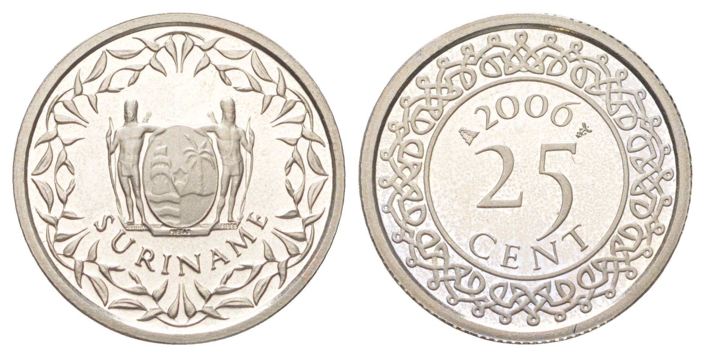 Суринам 25 центов 2006 тираж 1500 экземпляров KM 14a медно-никель BU 4625-348