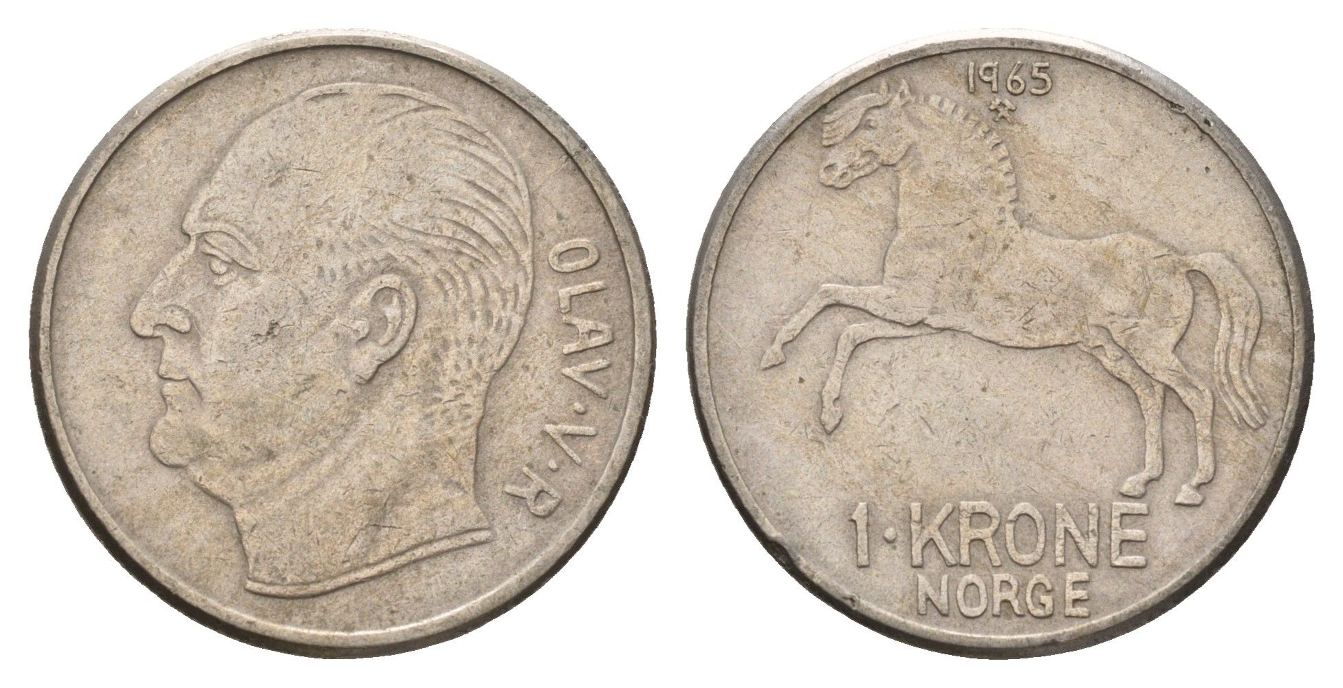 Норвегия 1 крона 1965 Улаф V (1957-1991) KM 409 медно-никель 4703-311