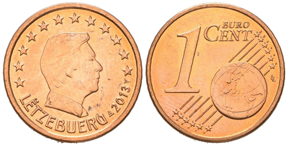 Люксембург 1 евроцент 2013 KM 75 сталь плакированная медью UNC 4618-815