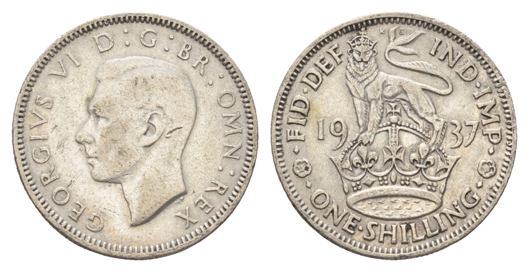 Великобритания 1 шиллинг 1937 Георг VI (1936-1952), Английский герб KM 853, Spink 4082 серебро 4116-1217