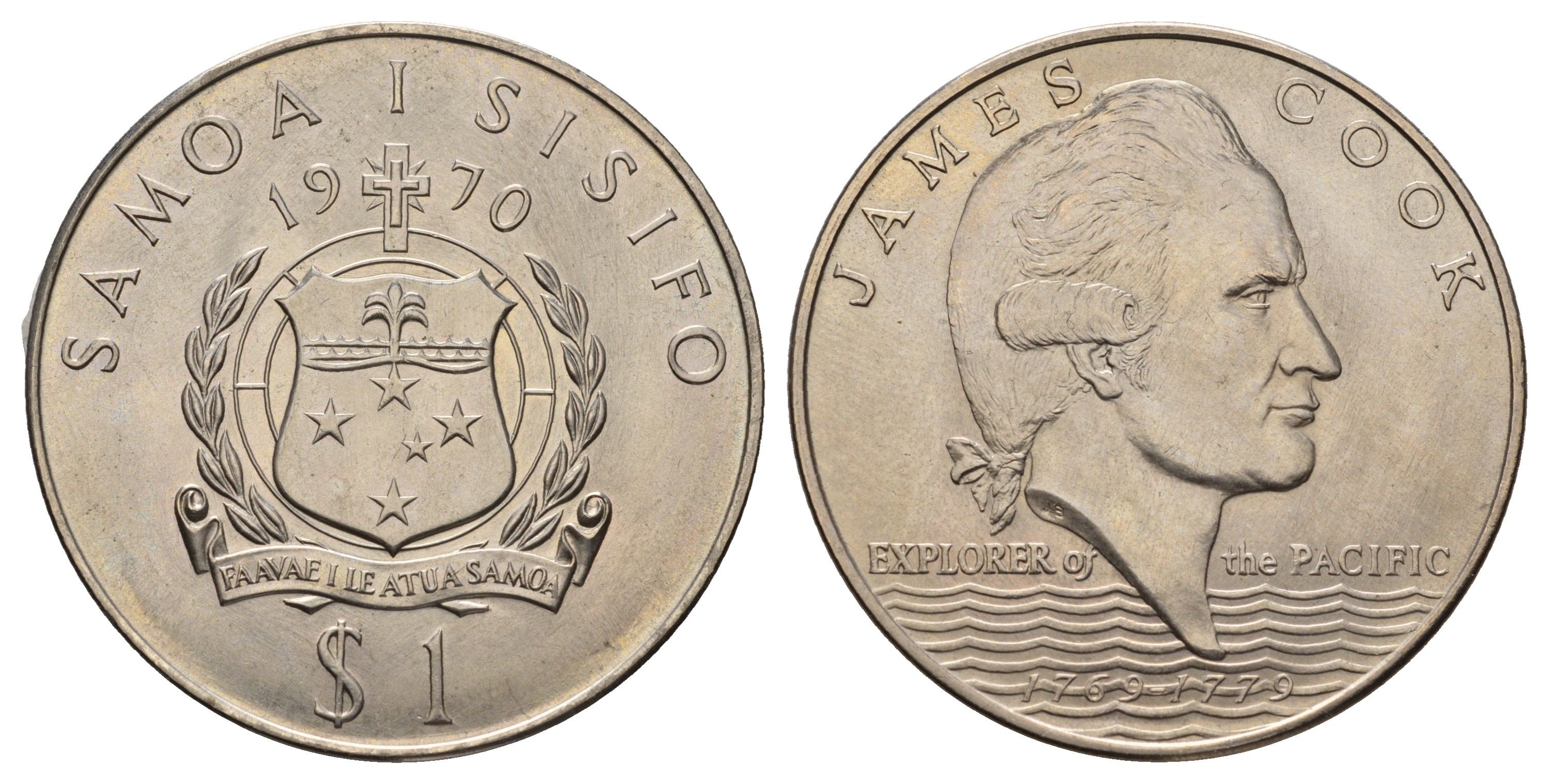 Самоа 1 тала 1970 200 лет путешествиям капитана Кука KM 9 медно-никель UNC 4677-824