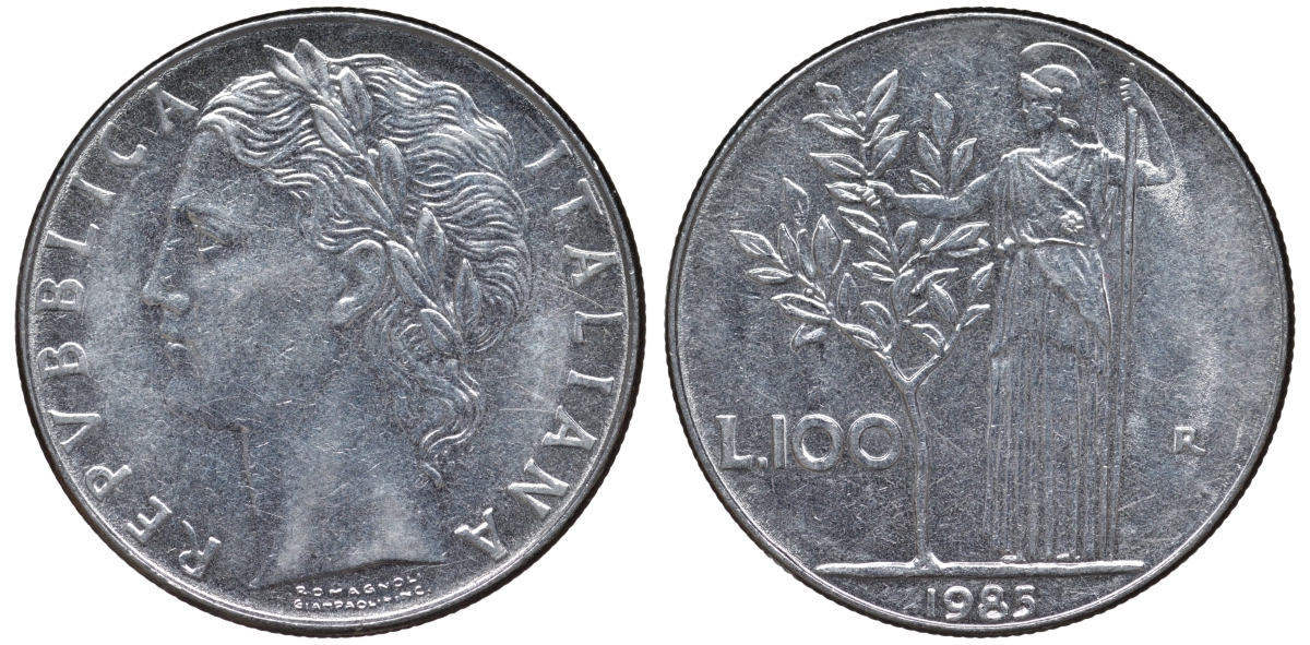 Италия 100 лир 1985 R KM 96.1 нержавеющая сталь 4144-133