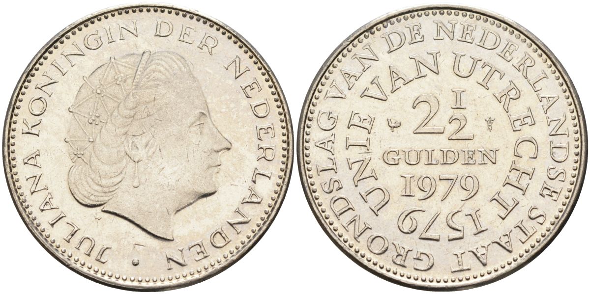 Нидерланды 2 1/2 гульдена 1979 400 лет Утрехтскому союзу, Юлиана (1949-1980) KM 197 никель 4593-625