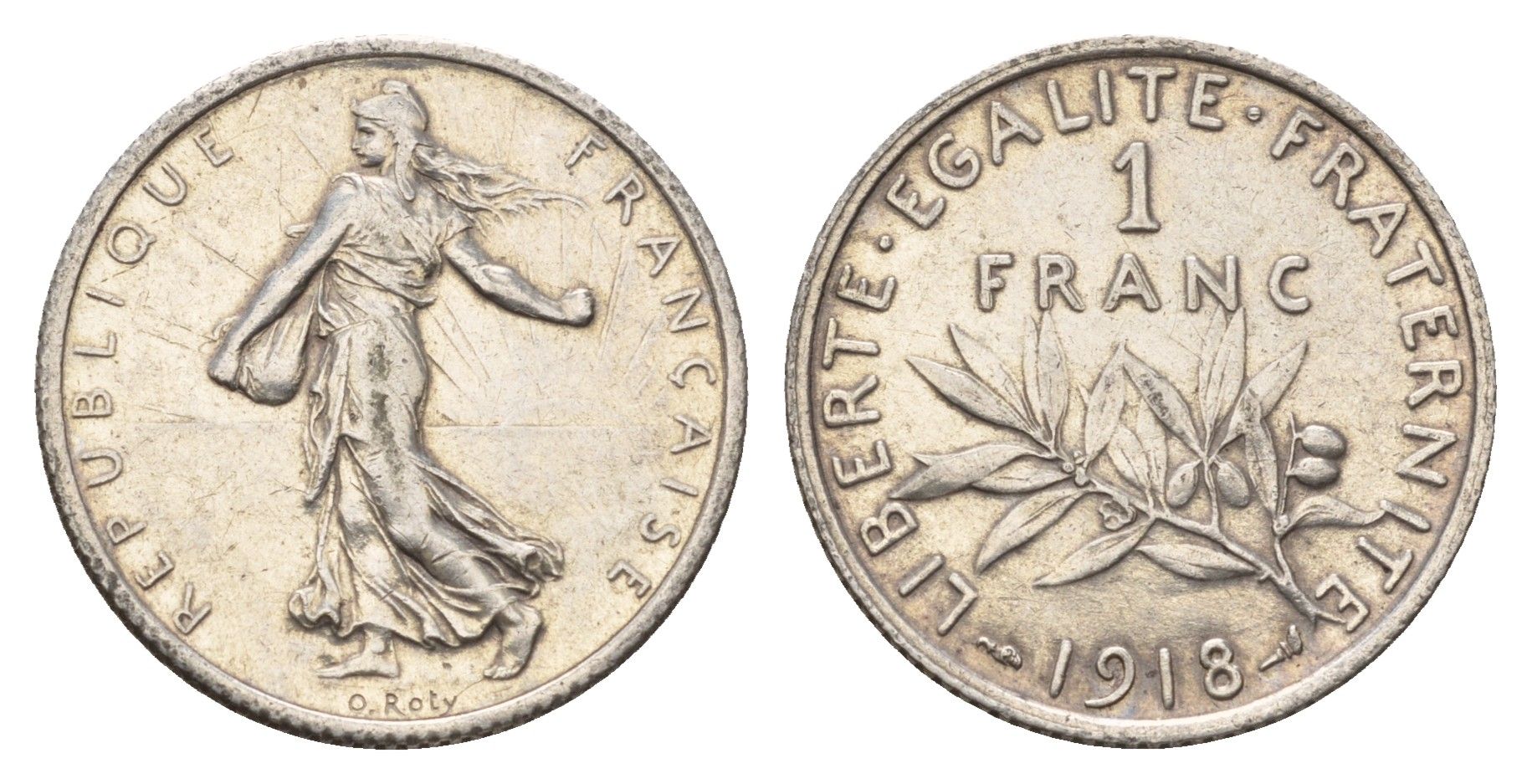 Франция 1 франк 1918 KM 844 серебро 51-2545