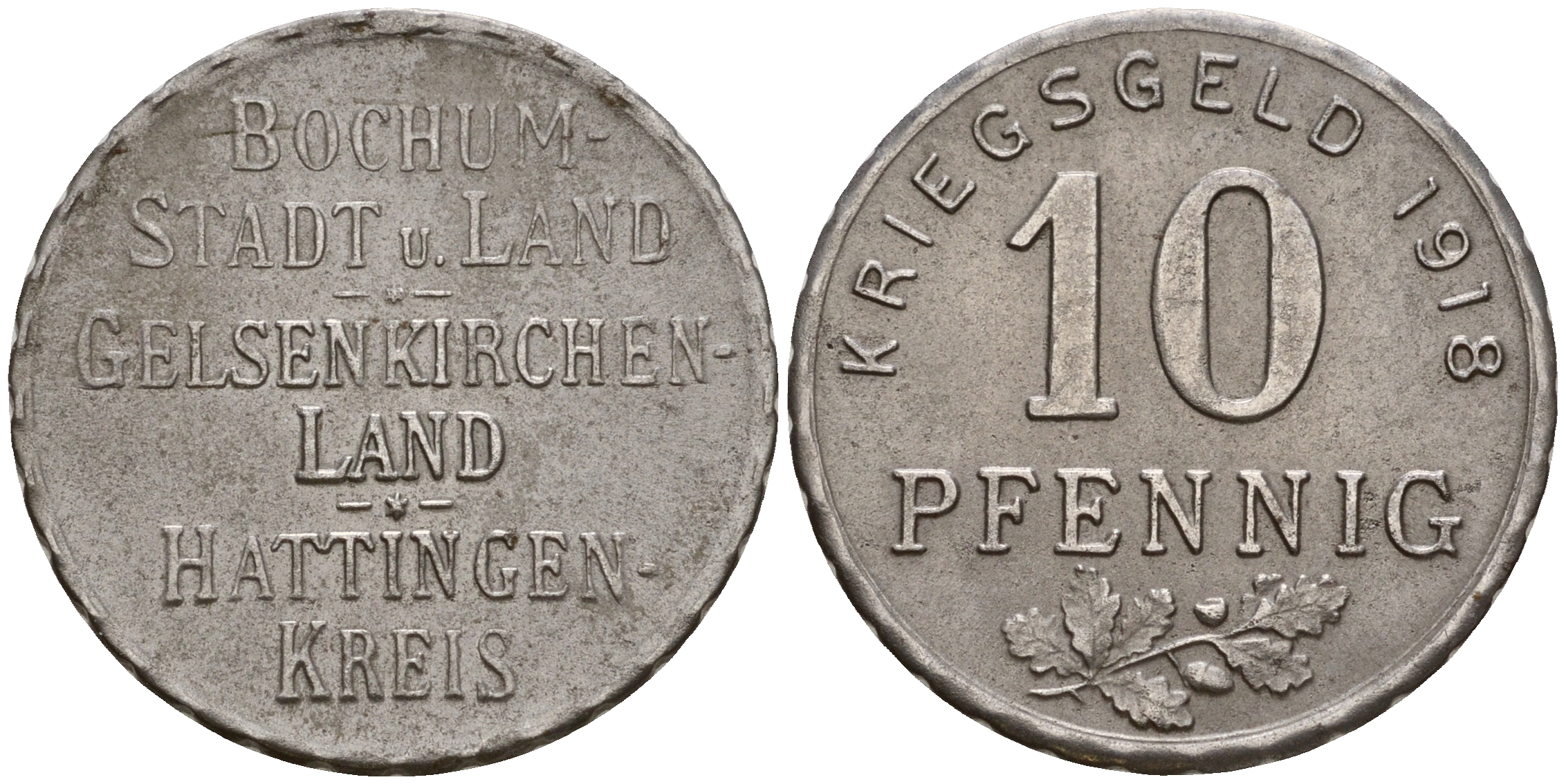 Германия, Бохум 10 пфеннигов 1918 Funck 49.1A a) железо 4606-157