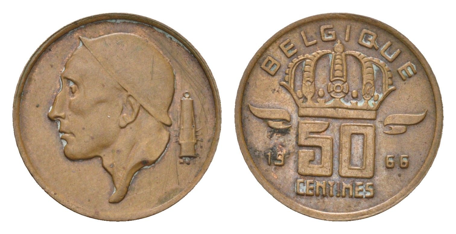 Бельгия 50 сантимов 1966 BELGIQUE, Бодуэн I (1951-1993) KM 148 бронза 4685-1149