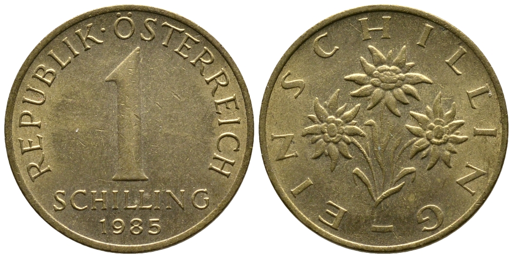 Австрия 1 шиллинг 1985 KM 2886 алюминиевая бронза 53-315