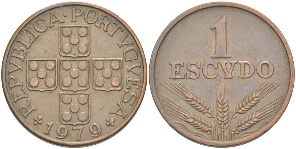 Португалия 1 эскудо 1979 KM 597 бронза 4517-514