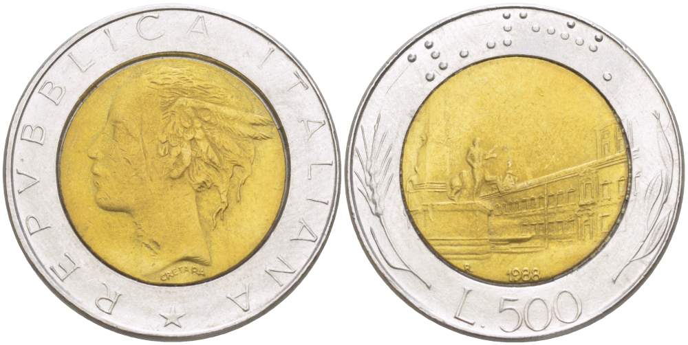 ИТАЛИЯ 500 ЛИР 1988 R KM 111 биметалл 4529-242