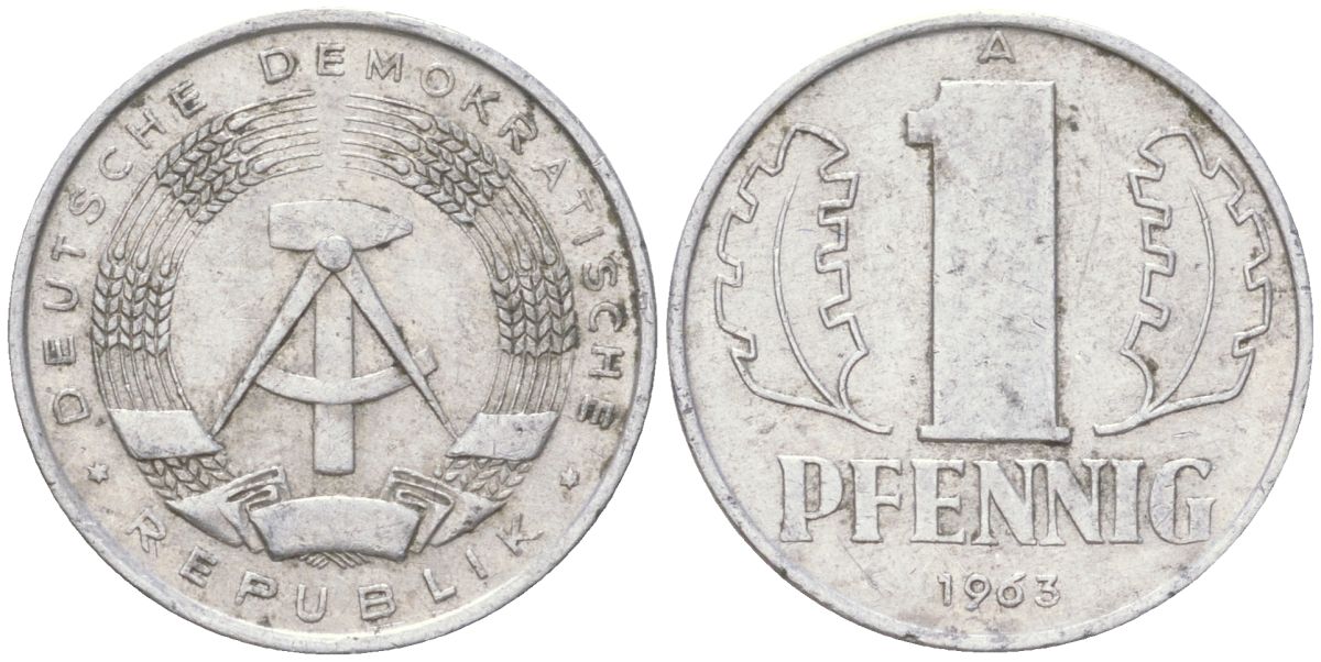 ГДР 1 пфенниг 1963 A KM 8.1 алюминий 4613-926