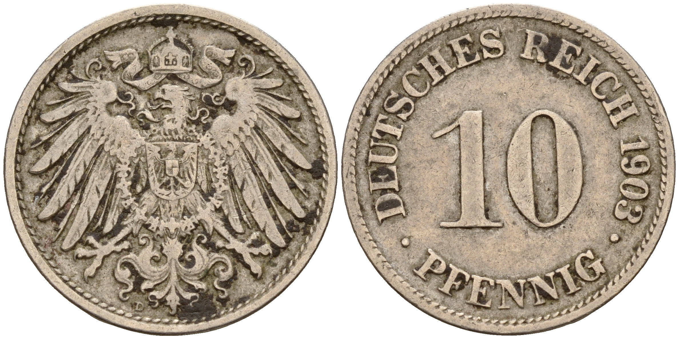 Германия 10 пфеннигов 1903 D J. 13,  KM 12 медно-никель    4603-652