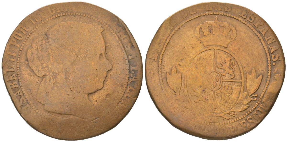 Испания 5 сентимо 1868? OM, Изабелла II (1833-1868) KM 635.2 медь 3855-541