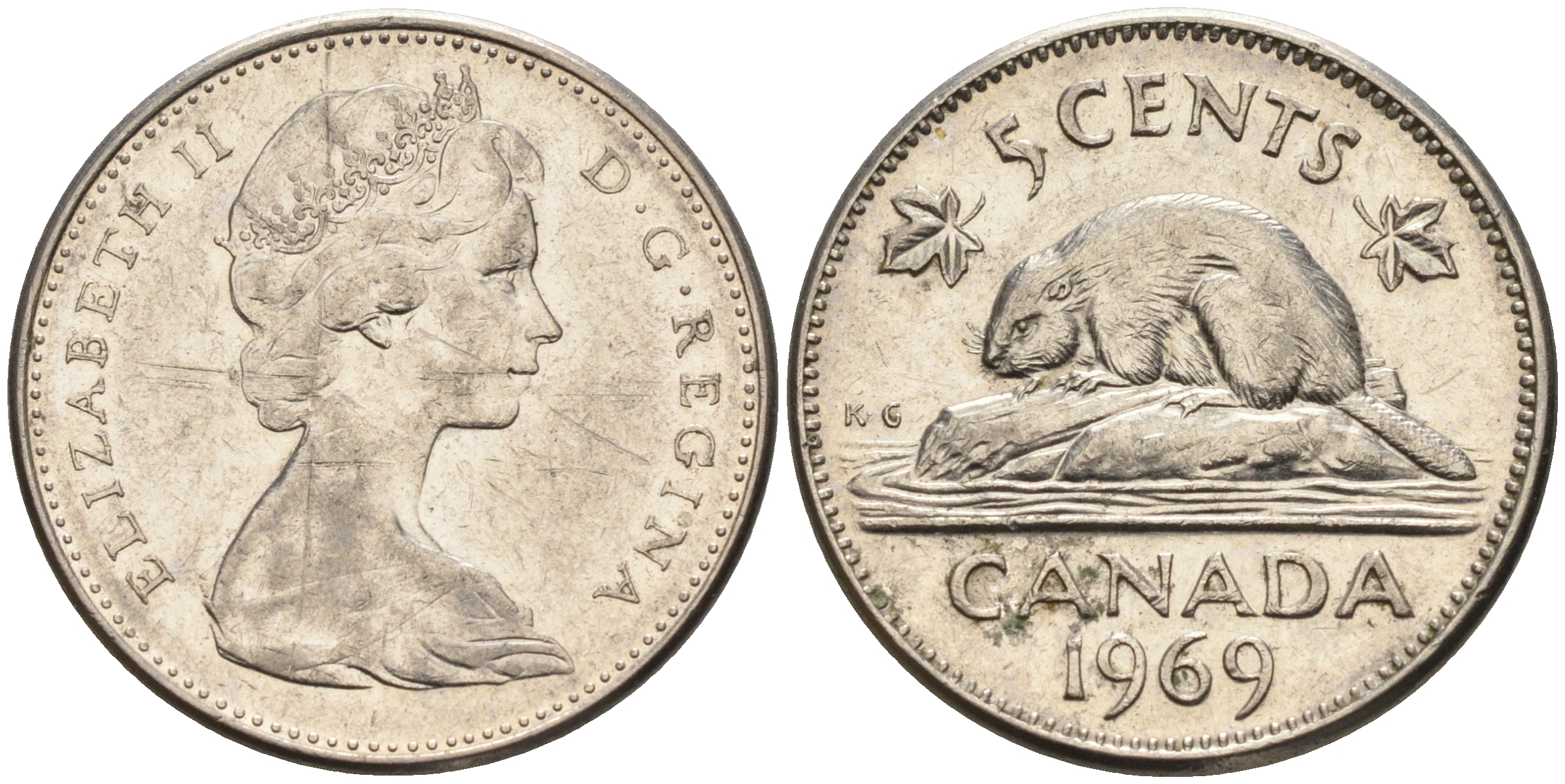 Канада 5 центов 1969 Елизавета II, бобер KM 60.1 никель    4148-1225